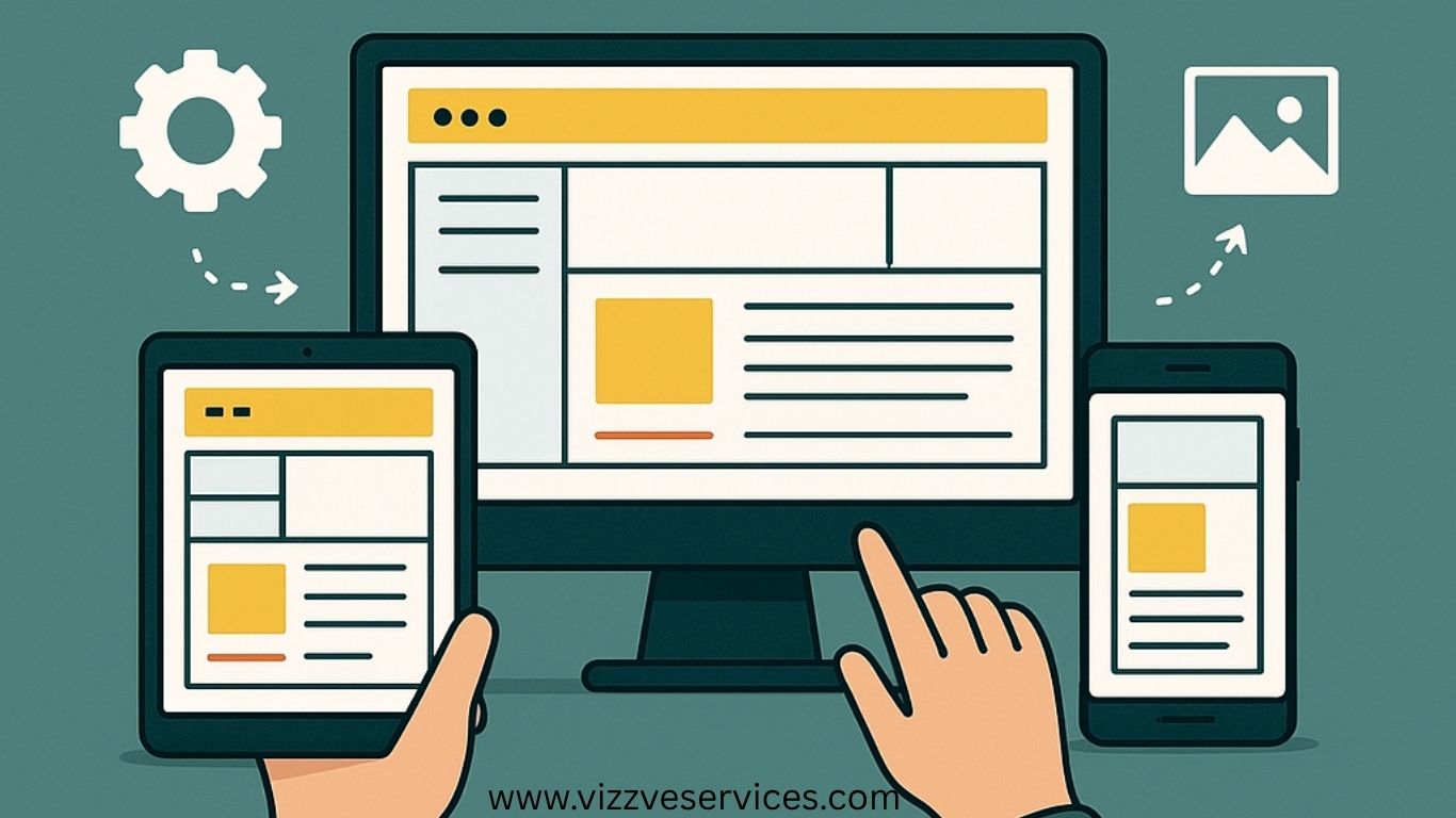 Visual concept of adaptive user interface using media queries for cross-device compatibility in web design.